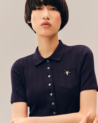 Vestido polo de pointelle de corte ajustado