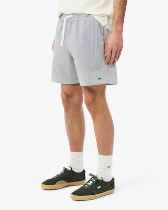 Short de baño texturizado de rayas de largo medio