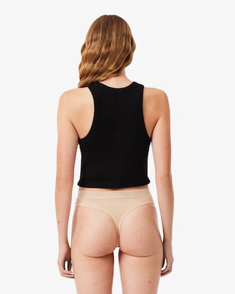 Tanga de algod&oacute;n el&aacute;stico con logotipo en la cinturilla