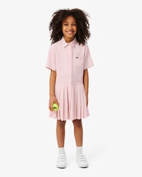 Vestido camisero con falda plisada de popel&iacute;n