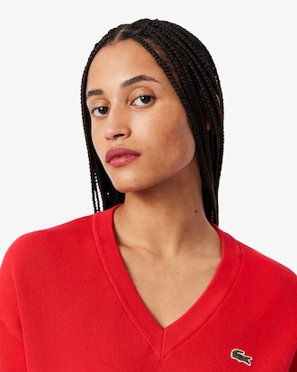 Jersey de punto musgo de algodón con cuello de pico