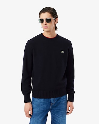 Jersey de cuello redondo de lana cardada - Toda la ropa de punto para  hombre - Novedades 2025 | Lacoste