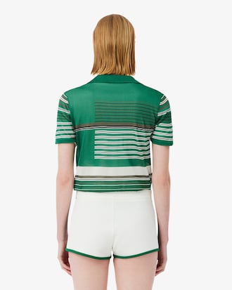 Polo de piqu&eacute; satinado de rayas de corte ajustado Runway