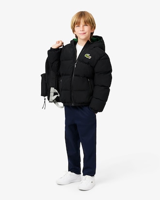 Unisex chaqueta acolchada con capucha y cocodrilo bordado