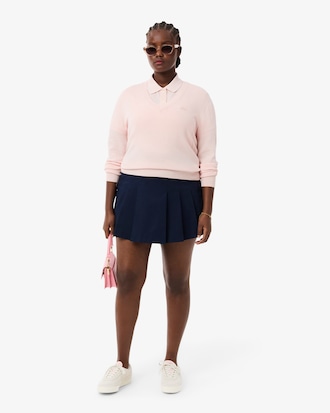 Jersey de cuello de pico de punto de canalé sin costuras