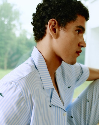 Camisa de pijama de algodón a rayas con estampado de cocodrilo