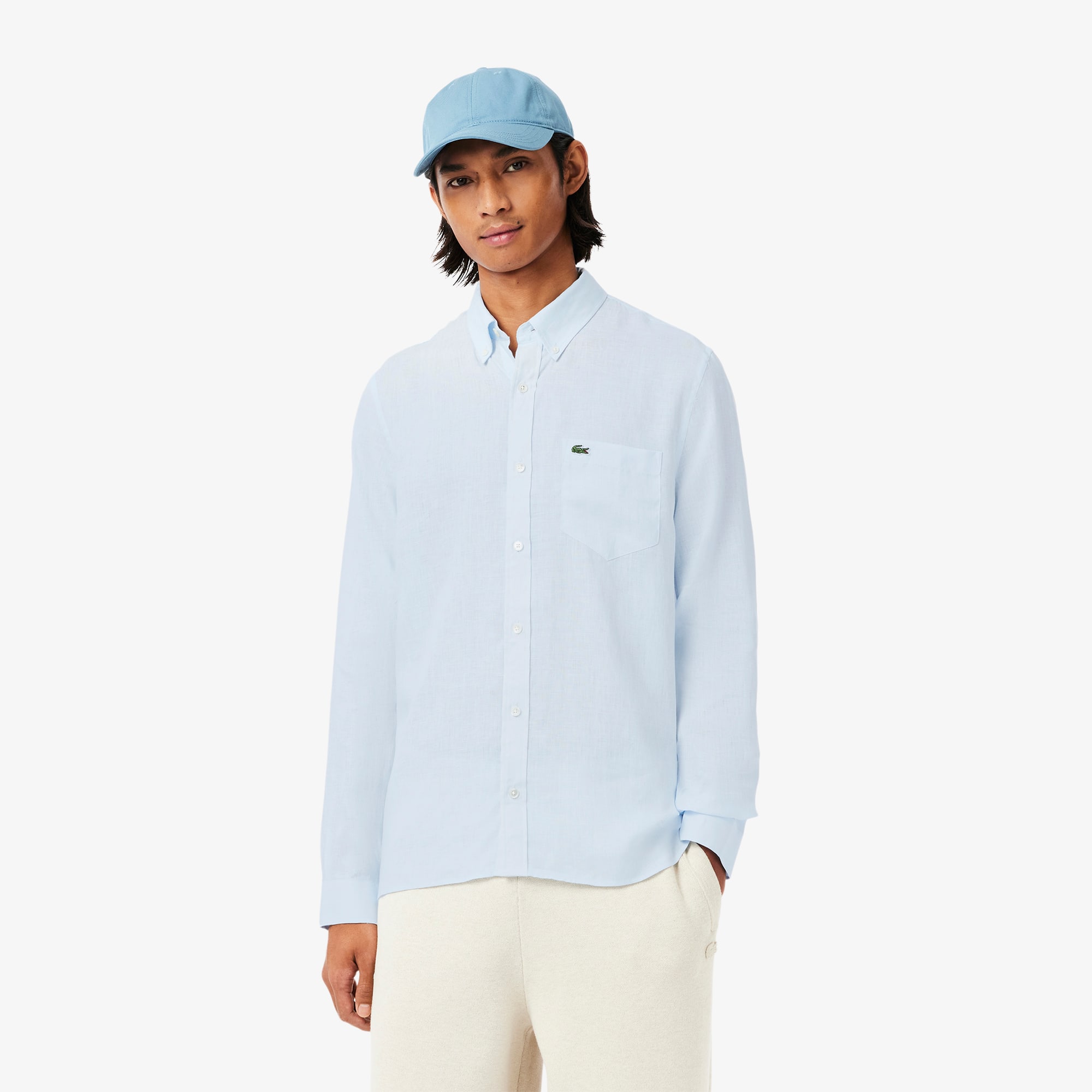 Camisa de lino de corte regular Camisas De Manga Larga Novedades 2024 Lacoste