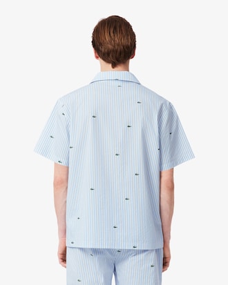 Camisa de pijama de algodón a rayas con estampado de cocodrilo