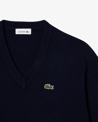 Jersey de punto musgo de algodón con cuello de pico