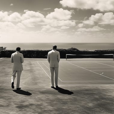 Tennisman années 20. Image générée par IA avec MidJourney.