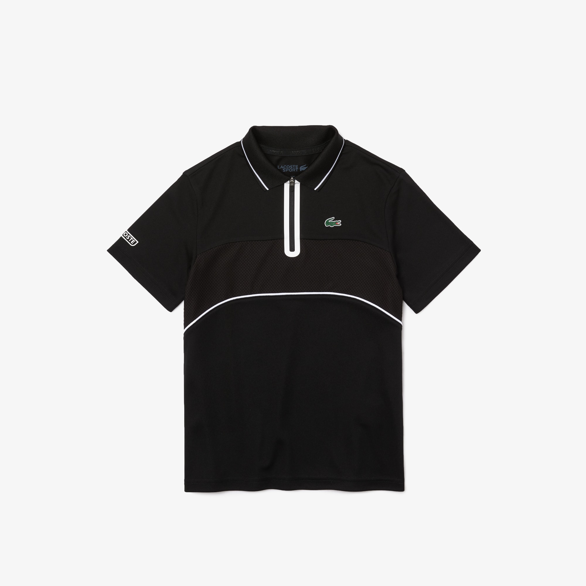 Polo zippé Garçon Tennis Lacoste SPORT en piqué respirant Taille 8 ans Noir / Blanc