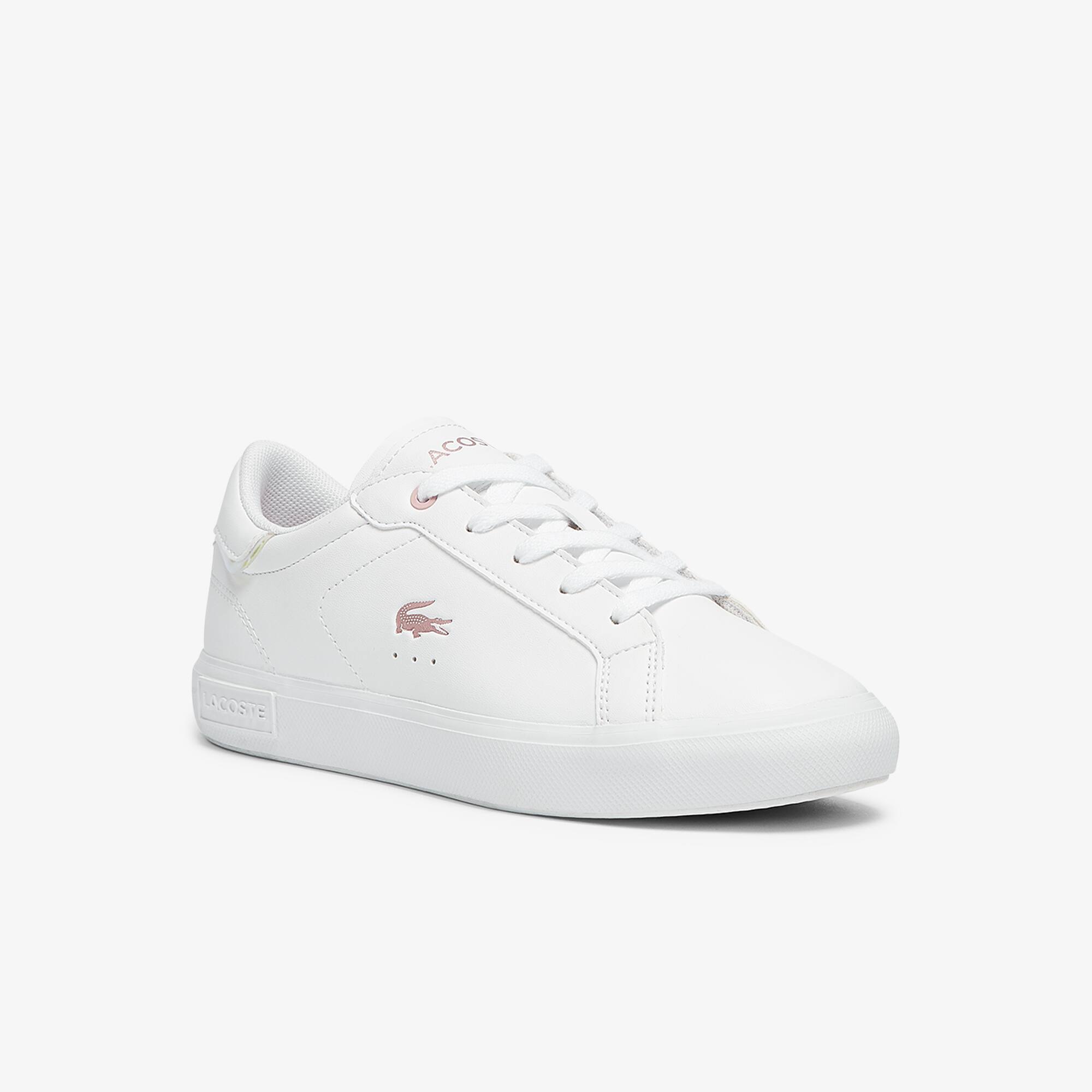 Lacoste Sneakers Powercourt enfant en tissu avec détails métallisés Taille 28.5 Blanc/rose