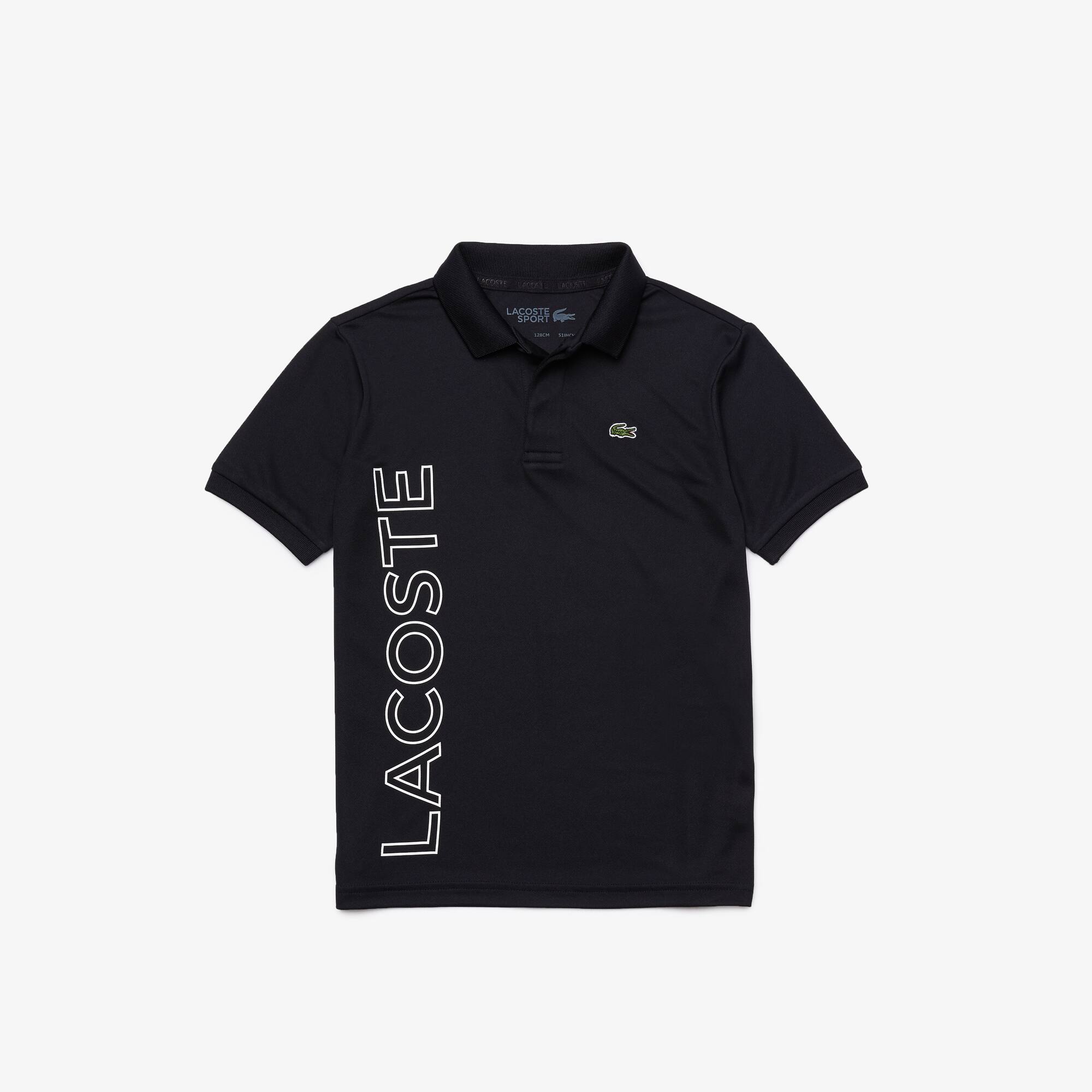 Polo Garçon Lacoste SPORT en piqué respirant avec marquage Taille 10 ans Bleu Marine / Blanc