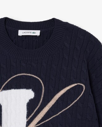 Pull maille torsad&eacute;e intarsia broderie