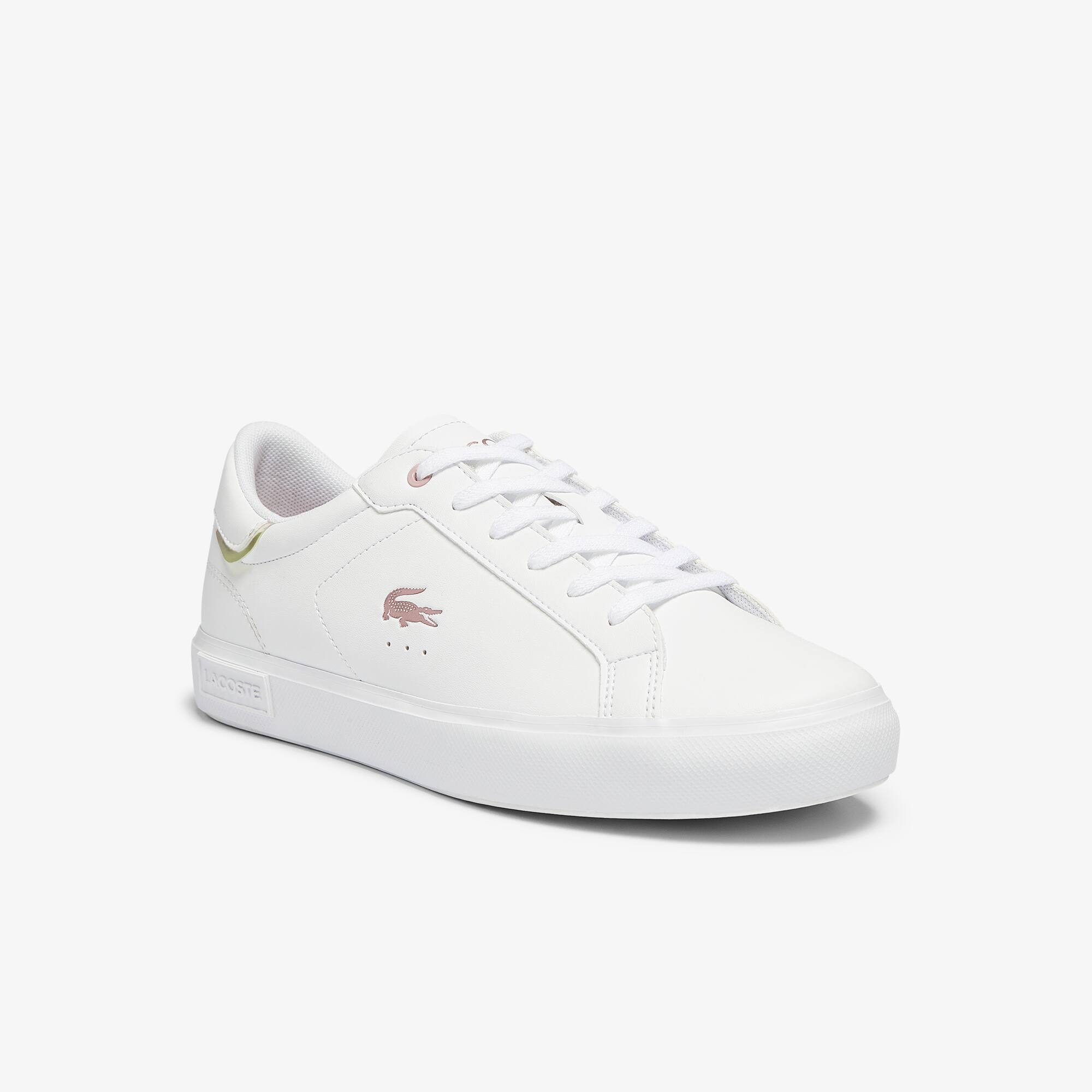 Lacoste Sneakers Powercourt ado en tissu avec détails métallisés Taille 36 Blanc/rose