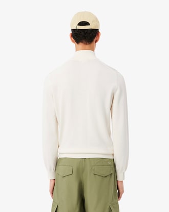 Pull zipp&eacute; coton uni col montant