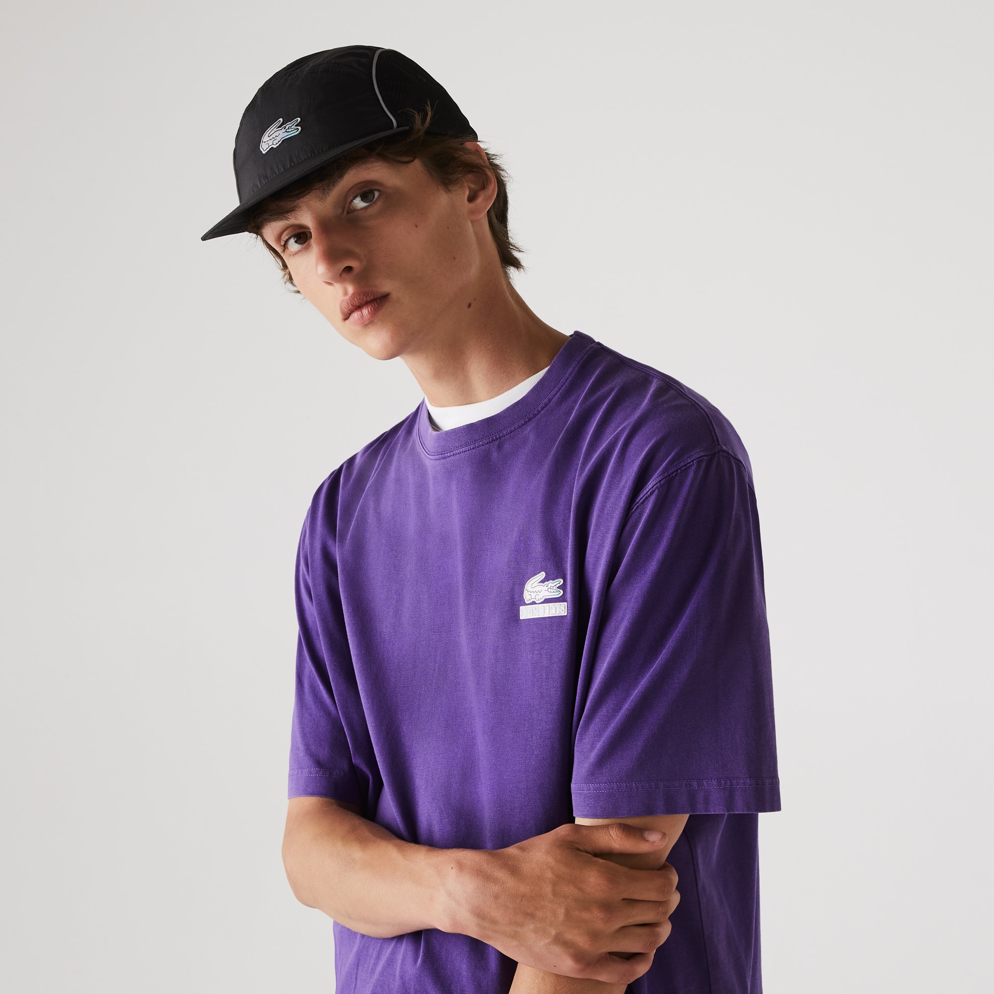 Lacoste T-shirt loose fit à col rond en coton uni Collab CONCEPTS Taille 7 - XXL Violet