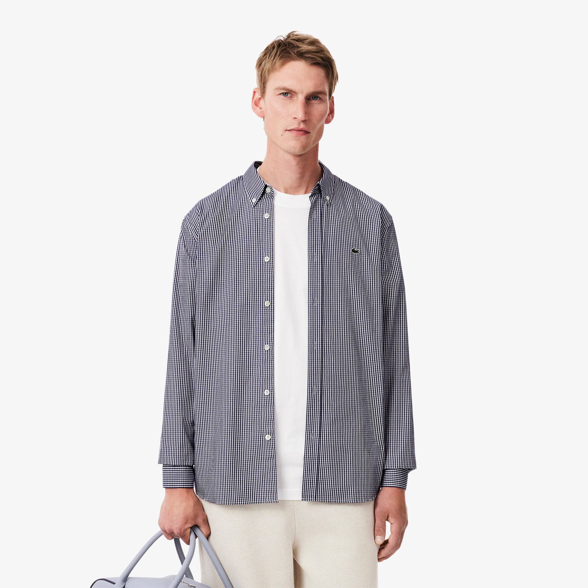 Lacoste Chemise regular fit en coton premium à carreaux Taille 43 Blanc / Bleu Marine