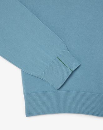 Pull zipp&eacute; coton uni col montant