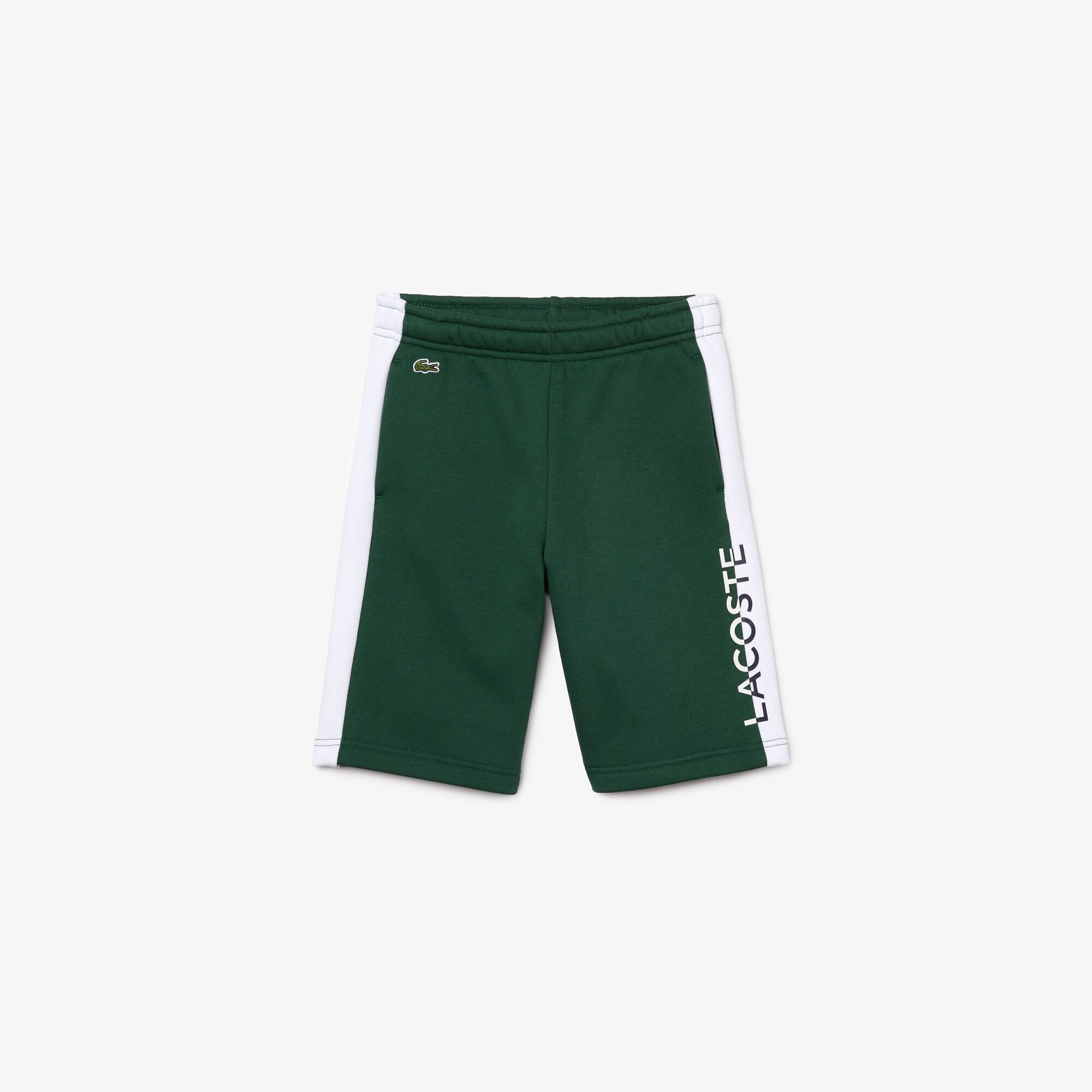 Lacoste Short Garçon en molleton bicolore avec marquage Taille 6 ans Vert / Blanc