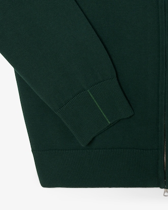 Pull zippé coton uni col montant