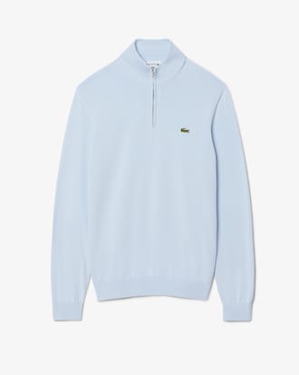 Pull zipp&eacute; coton uni col montant