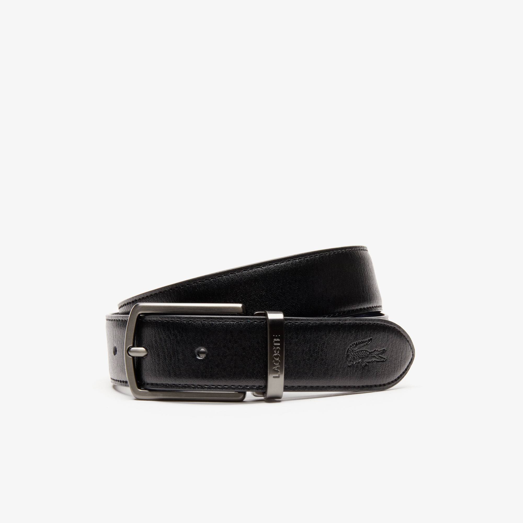 Lacoste Coffret cadeau ceinture réversible en cuir 2 boucles Taille 100 cm Noir Marine 166