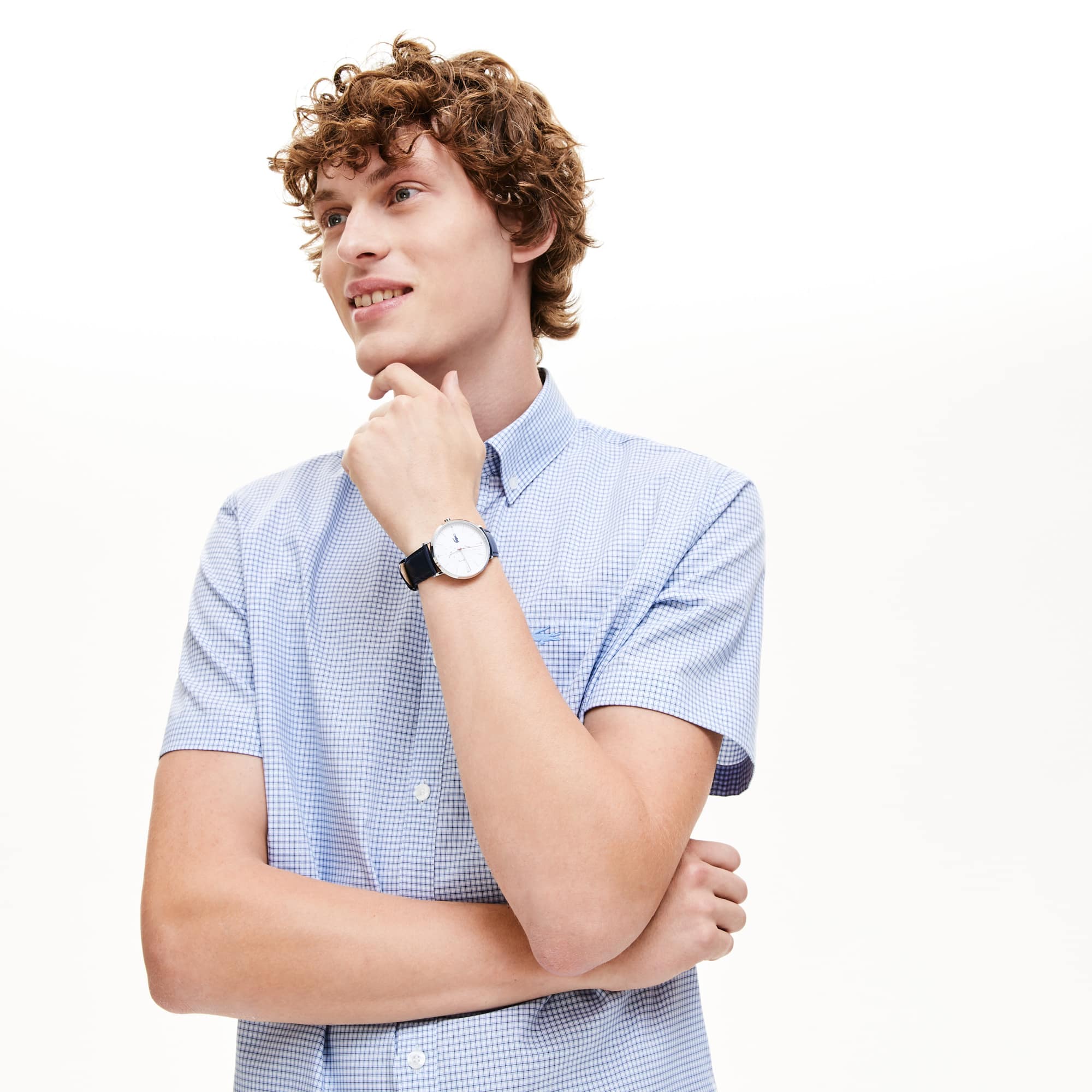 Lacoste Montre homme Moon multifonctions ultra-fine avec bracelet en cuir bleu Taille Taille unique