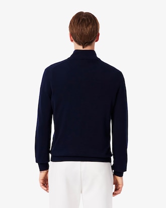Pull zippé coton uni col montant