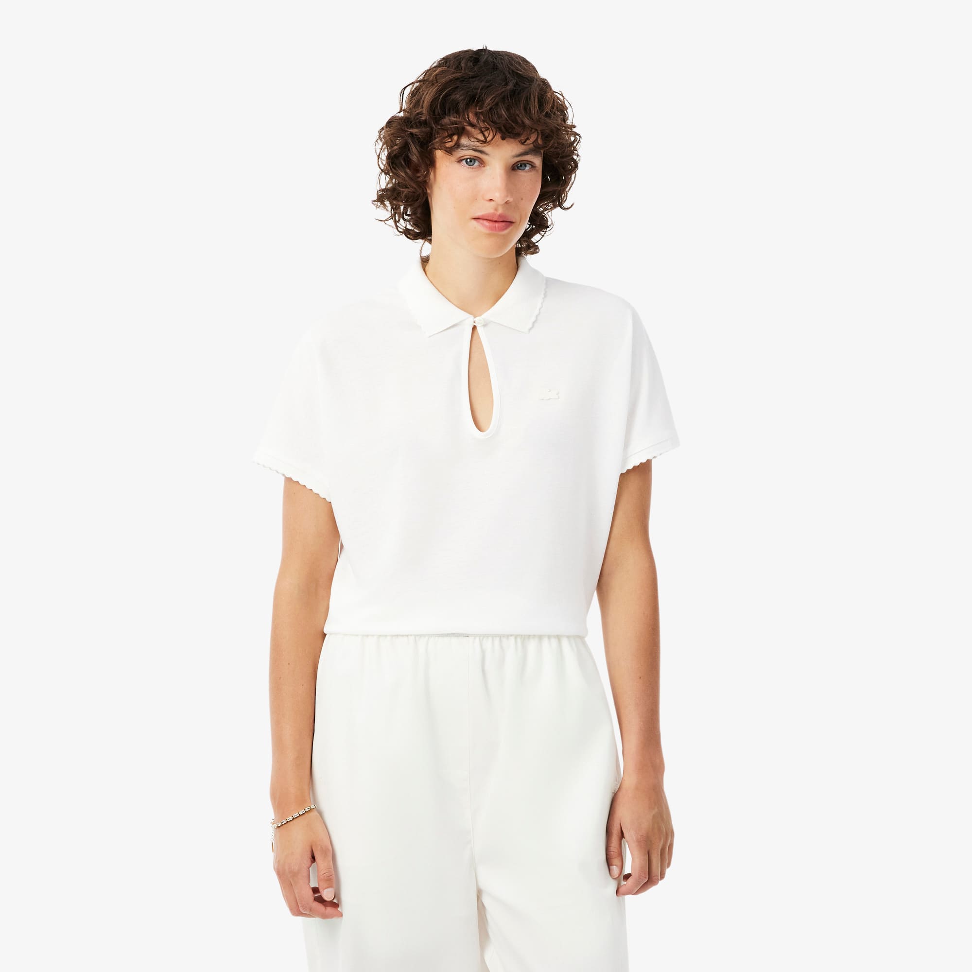 Lacoste Polo Piqué fluide festonné relaxed fit Taille 38 Blanc