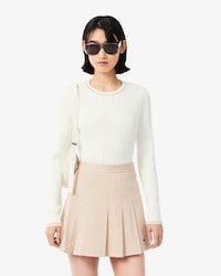 Pull maille torsad&eacute;e d&eacute;tails ray&eacute;s