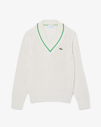 Pull tennis col V rayures