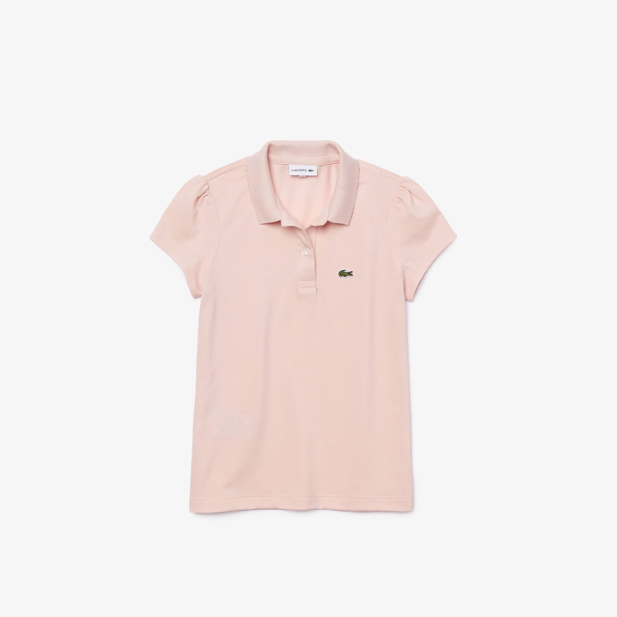 Polo Fille Lacoste en mini piqué avec col festonné Taille 12 ans Rose Pale