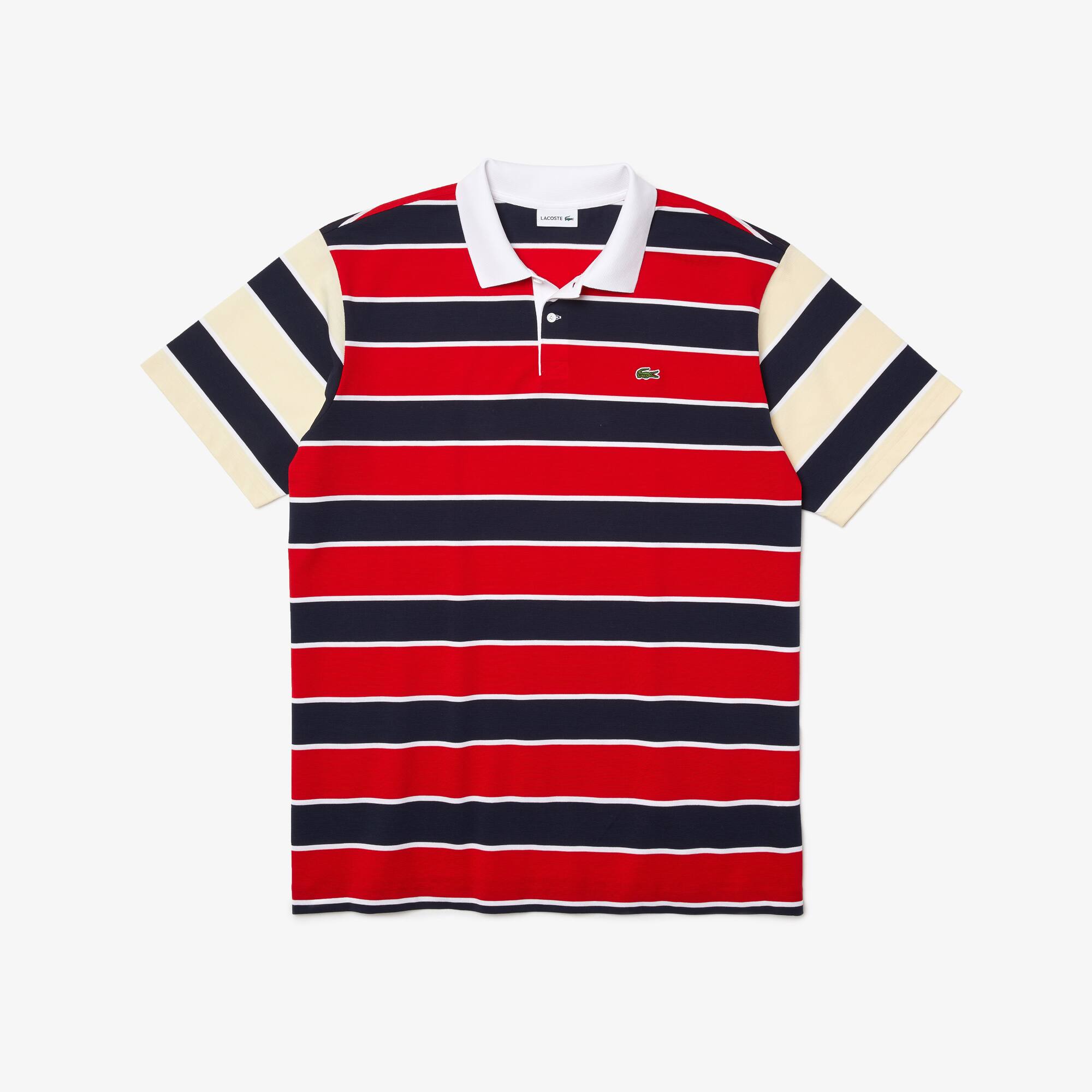Polo Lacoste regular fit en maille rayée légère (Grande Taille) Taille 13 - 10L Rouge / Bleu Marine