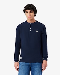 T-shirt Henley maille gaufr&eacute;e