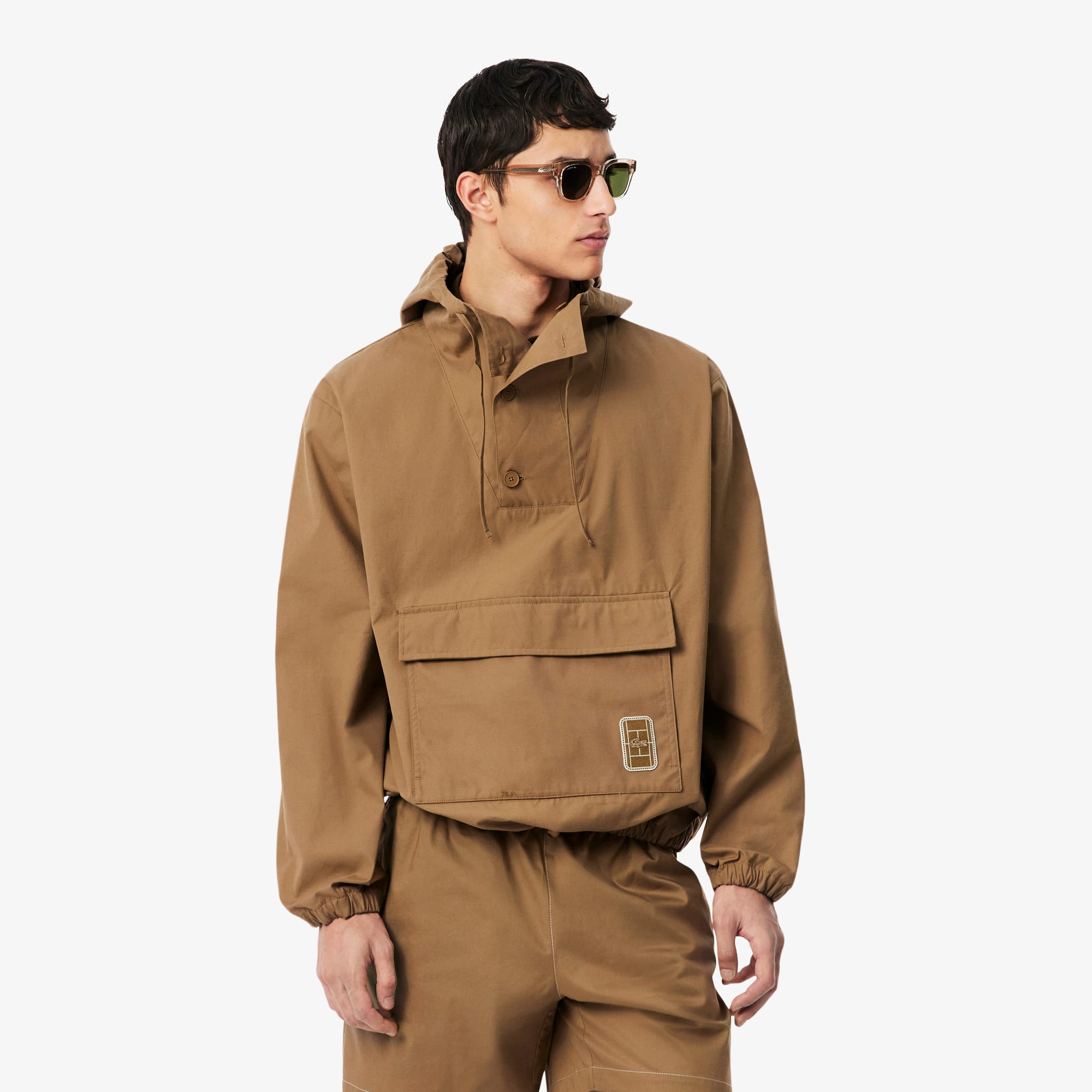 Lacoste Veste demi-zippée en toile déperlante avec badge Taille 52 - M/L Marron