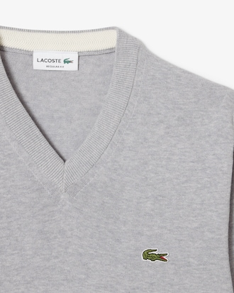 Pull coton uni col V