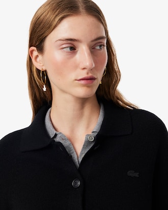 Cardigan col polo maille 3D laine card&eacute;e