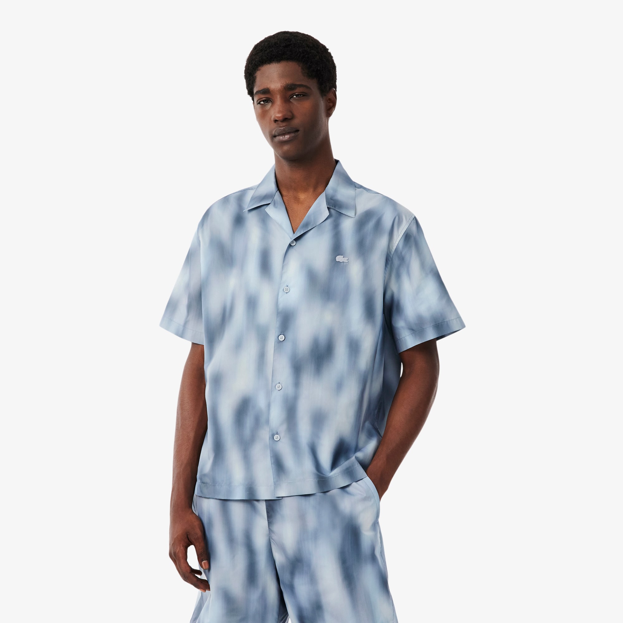 Lacoste Chemise manches courtes imprimée relaxed fit Taille M/L - 41 Gris/bleu Clair