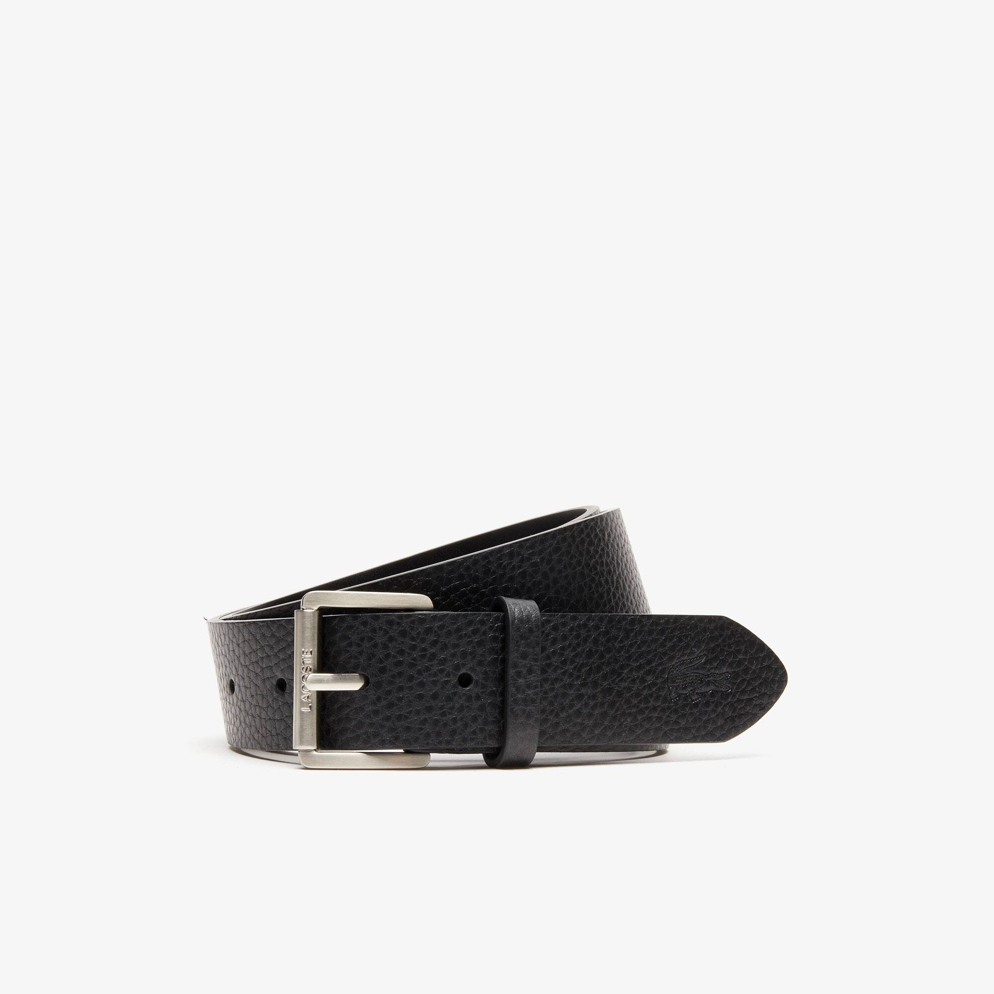 Ceinture en cuir grainé à boucle rouleau gravée Lacoste Taille 110 cm Noir