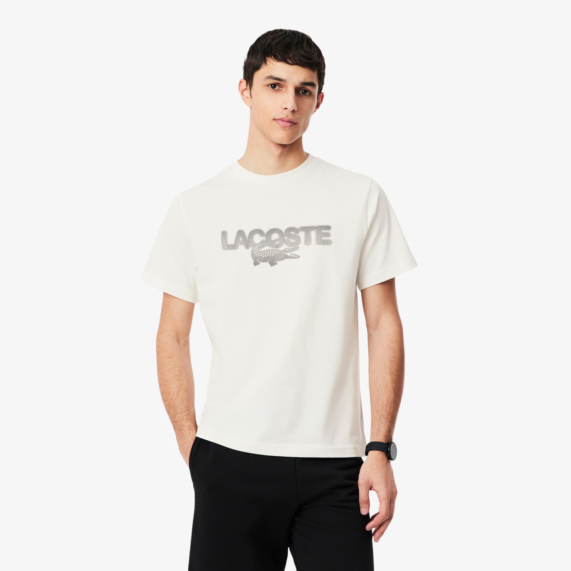 Lacoste T-shirt jersey coton imprimé Taille L Blanc