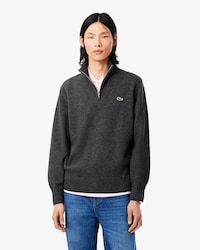 Pull zipp&eacute; uni col montant laine