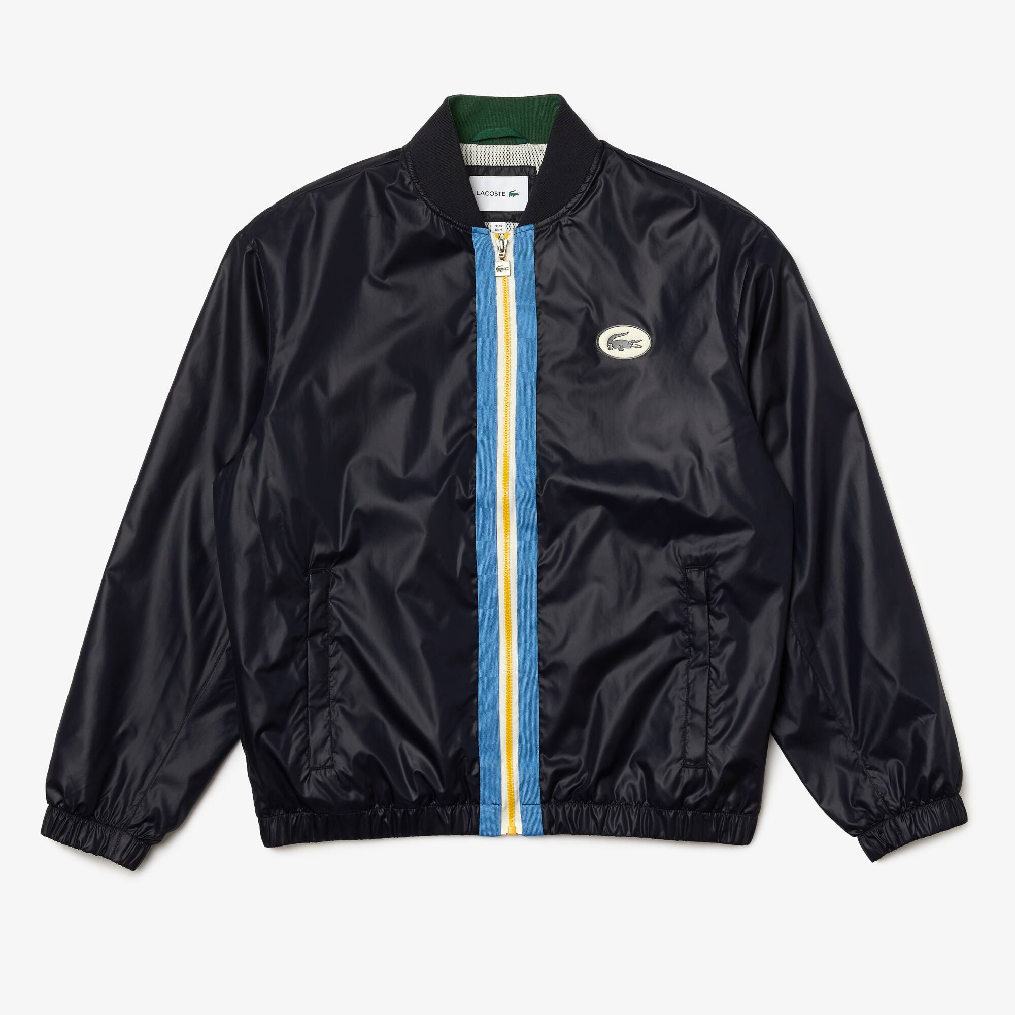 Lacoste Bomber Héritage en toile unie avec bande contrastée Taille 46 Bleu Marine / Bleu / Blanc / J