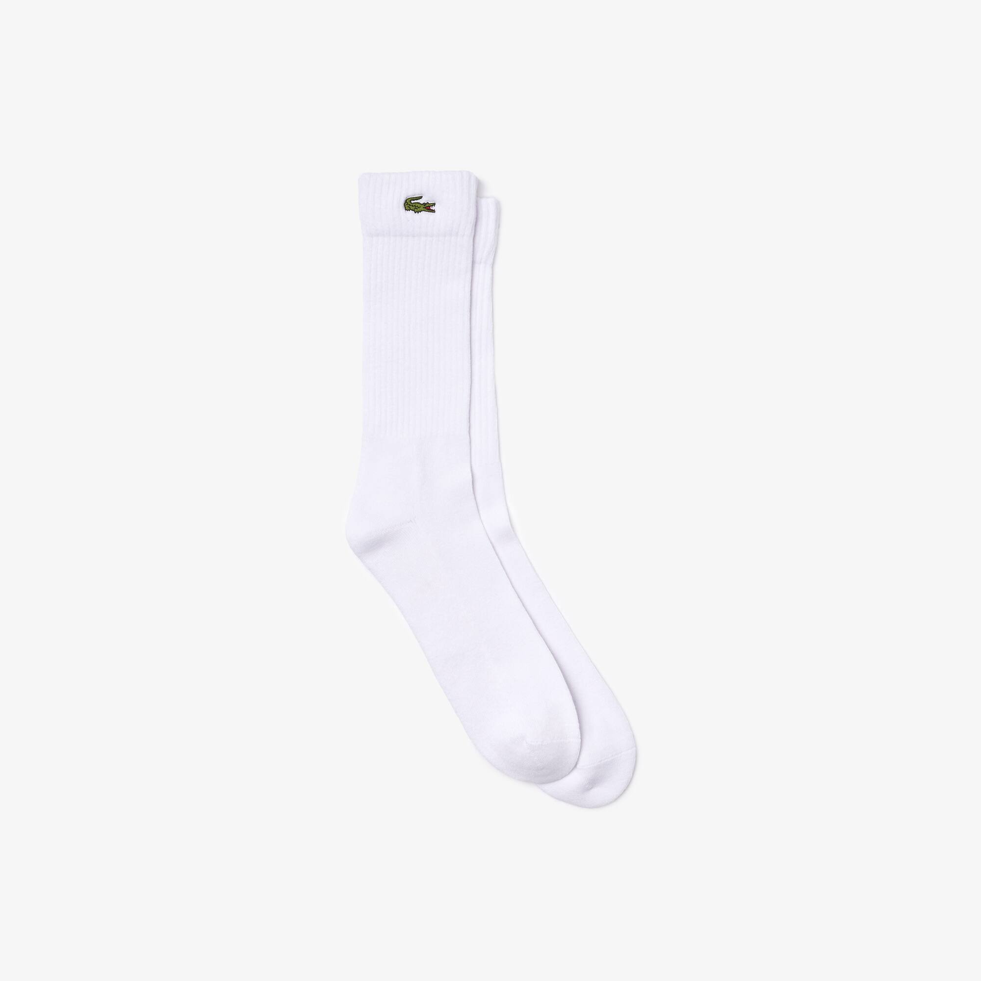 Chaussettes montantes Lacoste SPORT en coton uni Taille 41 - 46 Blanc