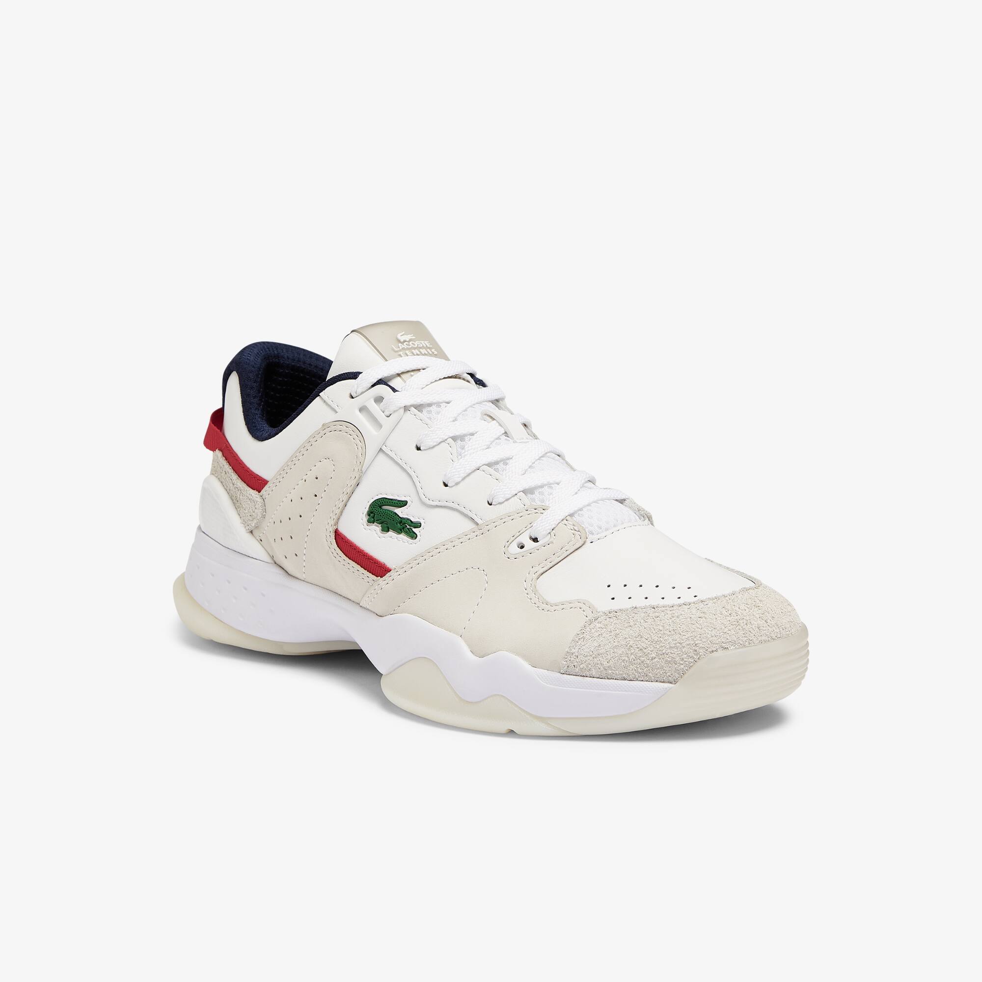 Lacoste Sneakers T-Point homme en cuir et daim Taille 45 Blanc/marine/rouge