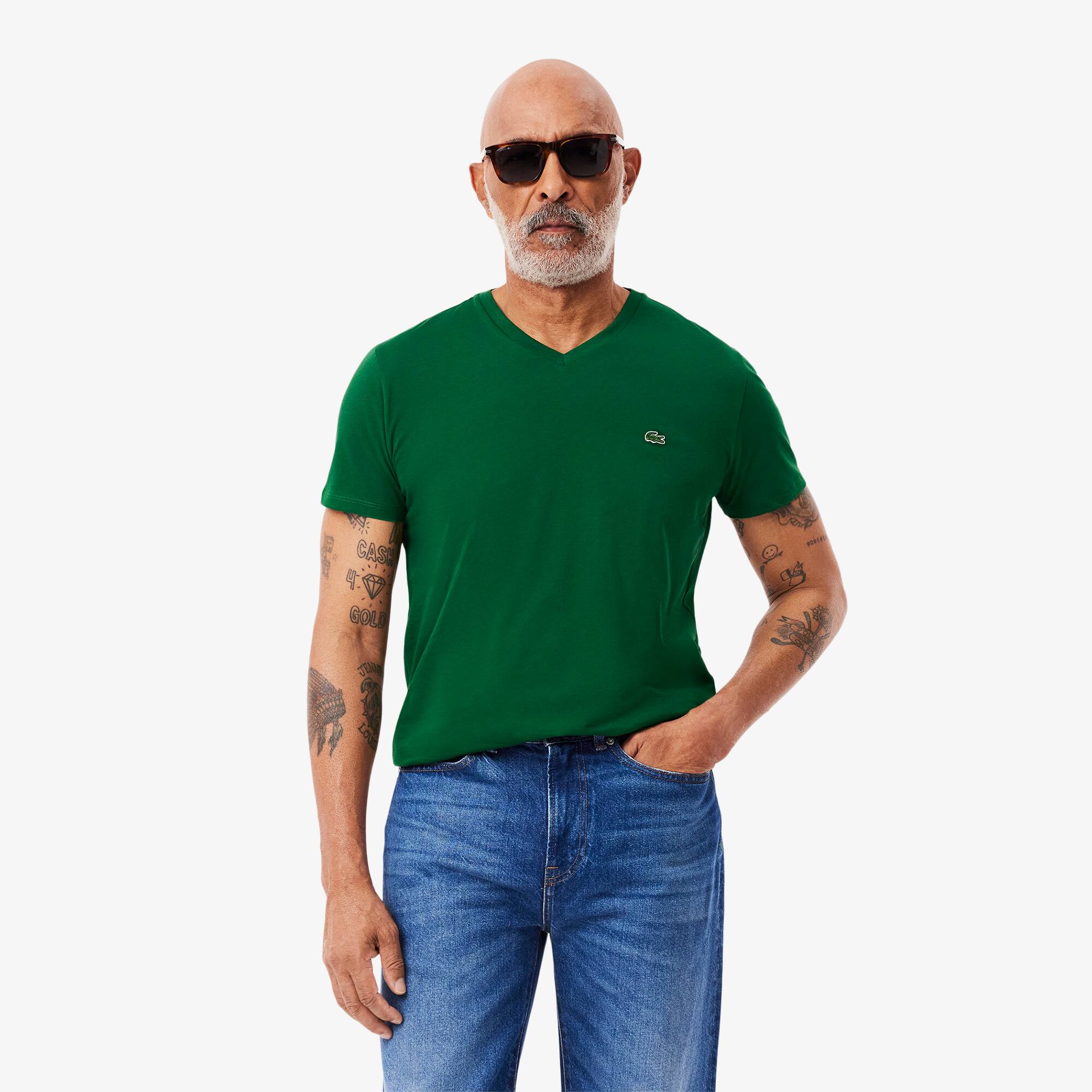 Lacoste T-shirt col V en jersey de coton pima uni Taille 9 - 4XL Vert