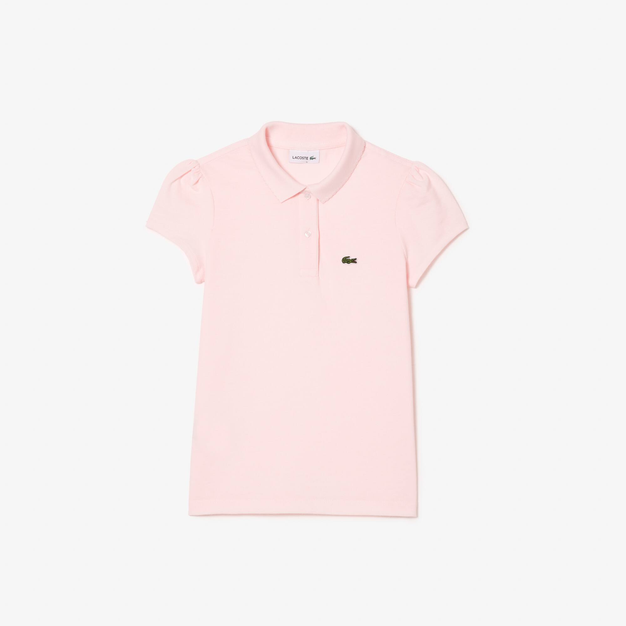 Polo Fille Lacoste en mini piqué avec col festonné Taille 12 ans Rose Pale