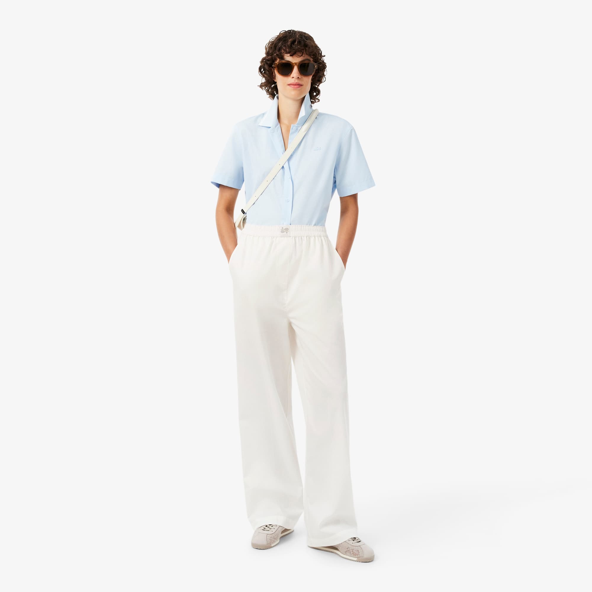 Lacoste Pantalon Petit Piqué coton wide fit Taille 36 Blanc