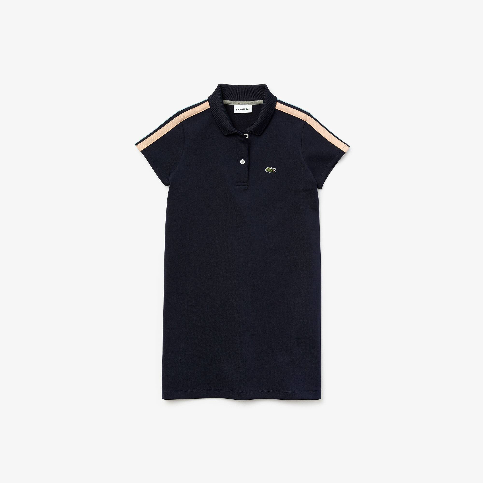 Lacoste Robe polo Fille avec bandes rayées stretch Taille 8 ans Bleu Marine / Rose / Bleu