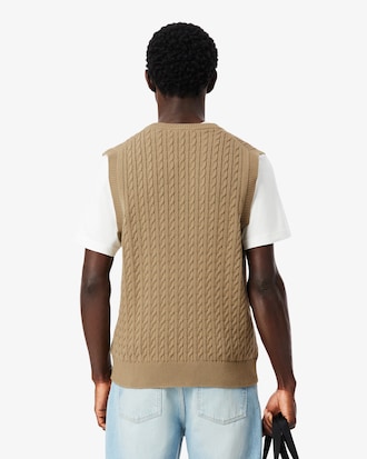 Pull sans manche torsad&eacute; coton